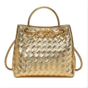 *NEW* Tiffany & Fred Paris Woven Leather Top-handle Shoulder Bag in Gold